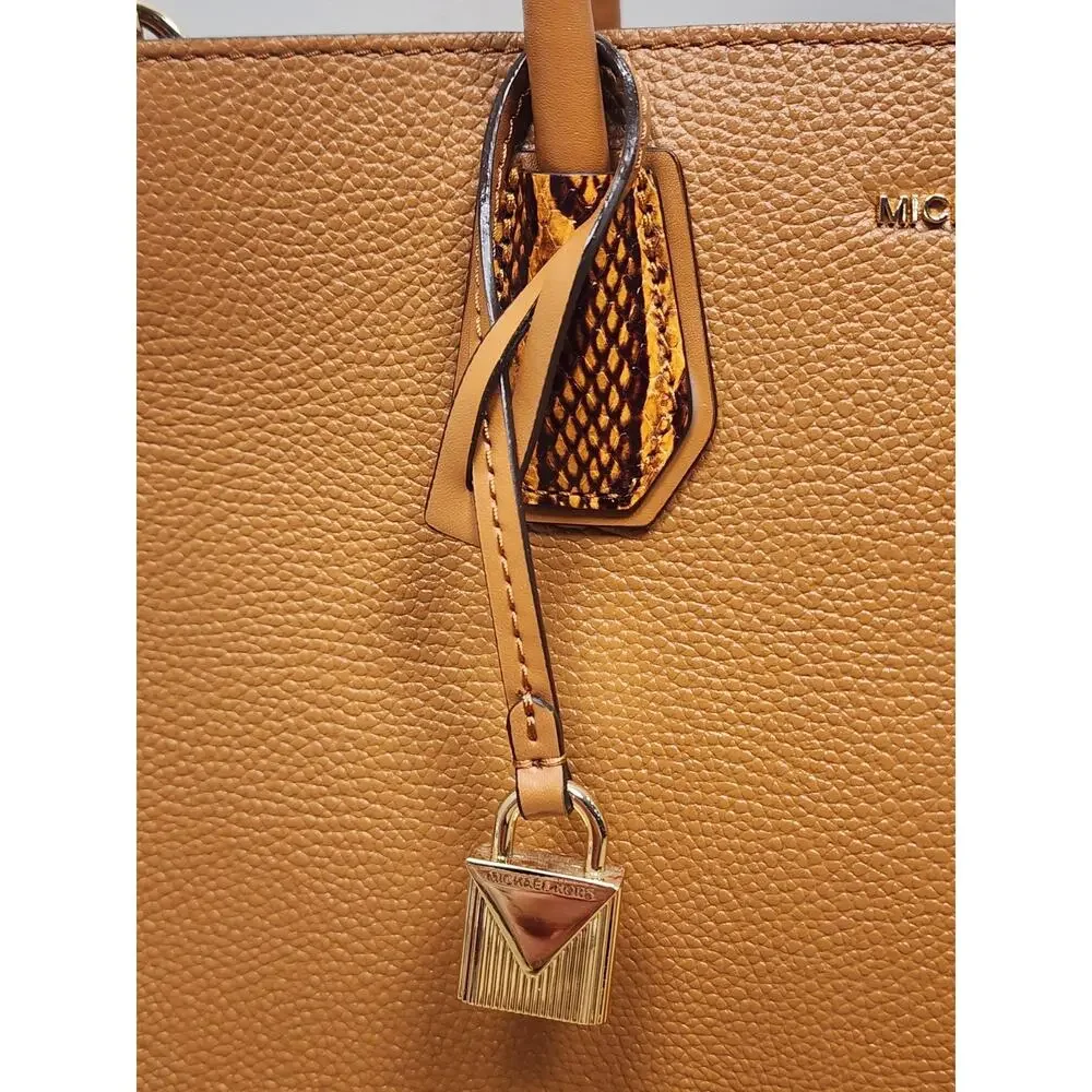 MICHAEL KORS Large Rollins Python Leather Satchel Acron Gold
